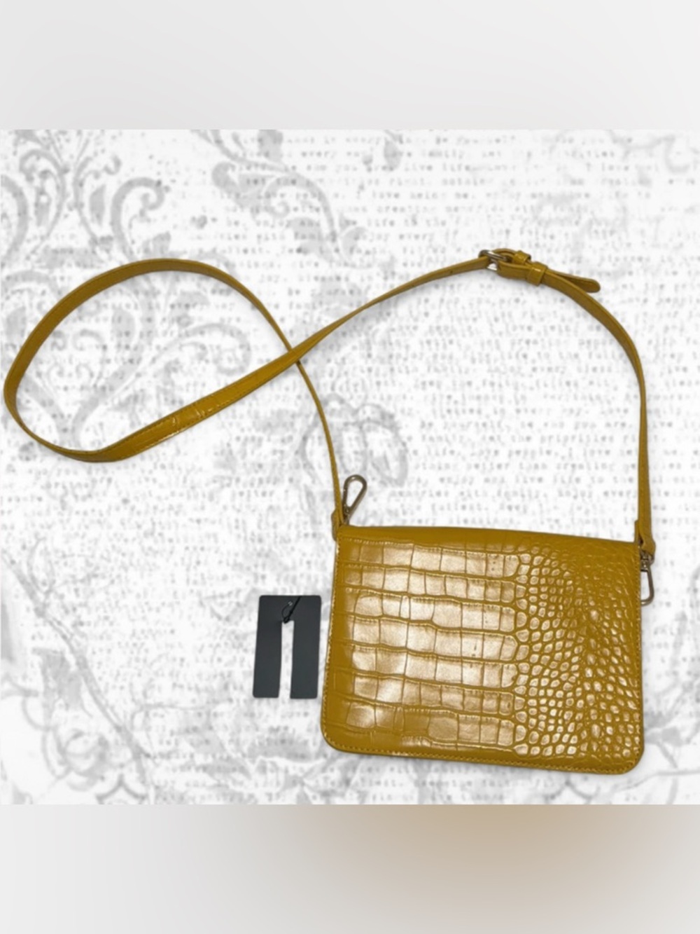 Mustard Croc-Embossed Crossbody Bag - Women